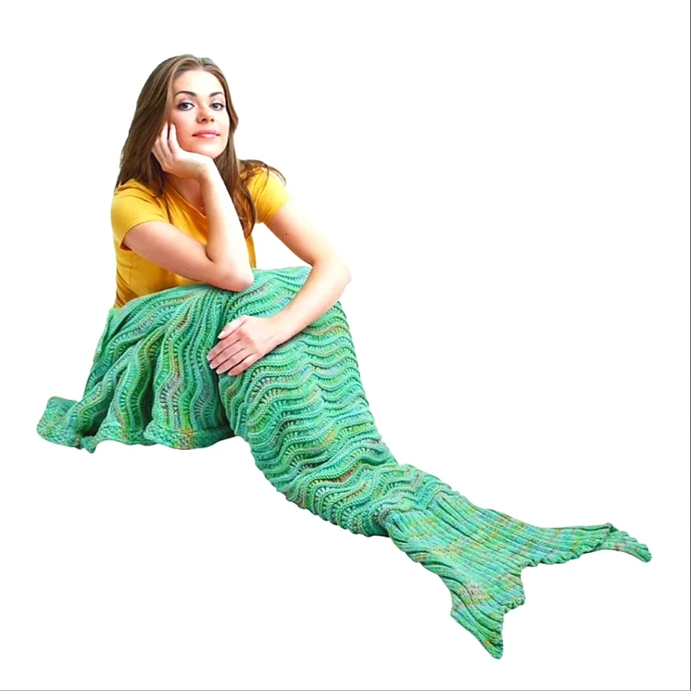 Handmade Knit Mermaid Tail Blanket Afghan Throw Aqua Variegated Cozy Mermaidcore